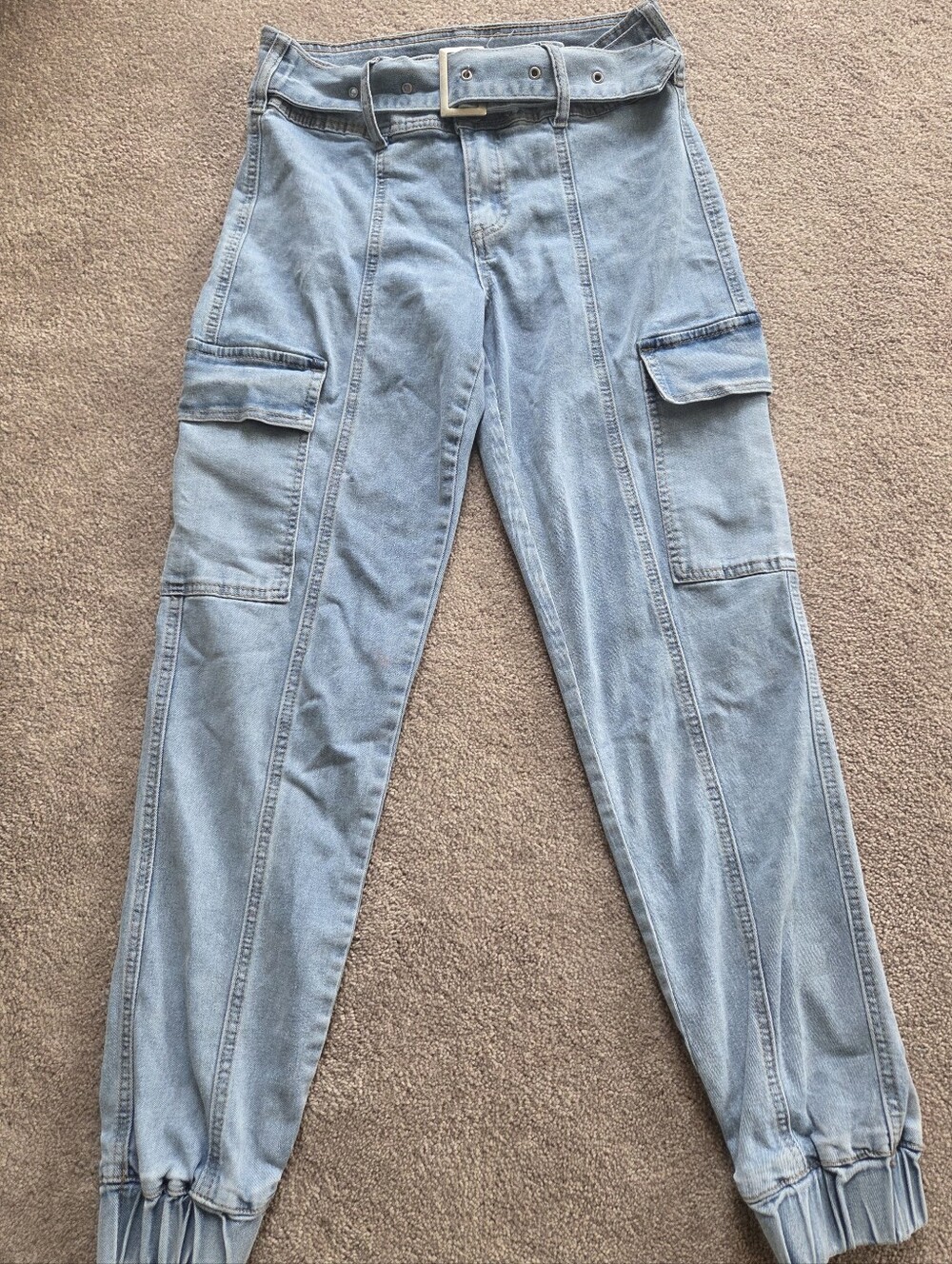 Light Wash Denim Cargo Joggers